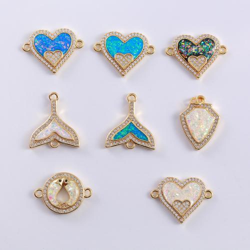 Cubic Zirconia Micro Pave Brass Connector, with Opal, plated, DIY & micro pave cubic zirconia, more colors for choice, nickel, lead & cadmium free, 10x10x10mm, 5PCs/Bag, Sold By Bag