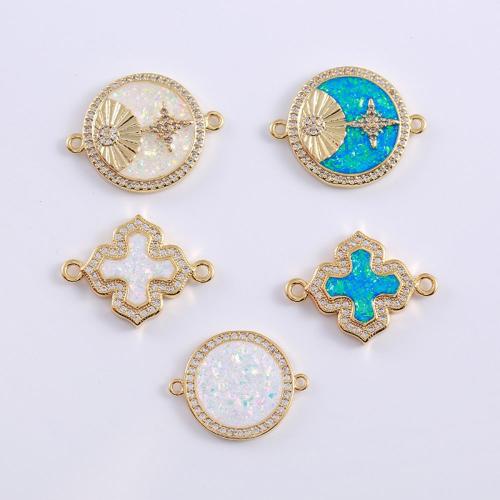 Cubic Zirconia Micro Pave Brass Connector, with Opal, plated, DIY & micro pave cubic zirconia, more colors for choice, nickel, lead & cadmium free, 10x10x10mm, 5PCs/Bag, Sold By Bag