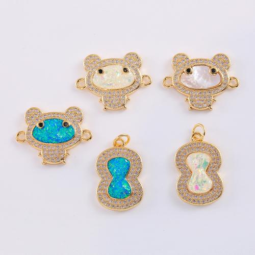Cubic Zirconia Micro Pave Brass Connector, with Opal, plated, DIY & micro pave cubic zirconia, more colors for choice, nickel, lead & cadmium free, 10x10x10mm, 5PCs/Bag, Sold By Bag