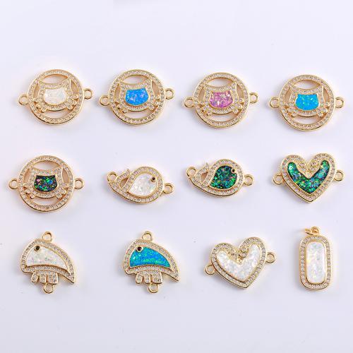 Cubic Zirconia Micro Pave Brass Connector, with Opal, plated, DIY & micro pave cubic zirconia, more colors for choice, nickel, lead & cadmium free, 10x10x10mm, 5PCs/Bag, Sold By Bag