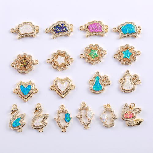Cubic Zirconia Micro Pave Brass Connector, with Opal, plated, DIY & micro pave cubic zirconia, more colors for choice, nickel, lead & cadmium free, 10x10x10mm, 5PCs/Bag, Sold By Bag