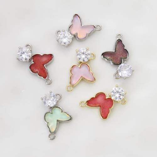 Brass Jewelry Connector, with Resin, Butterfly, plated, DIY & micro pave cubic zirconia, more colors for choice, 16.70x15.70x4.60mm, Sold By PC