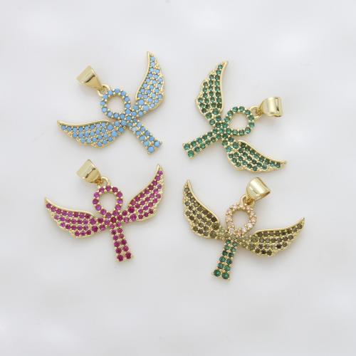 Cubic Zirconia Micro Pave Brass Pendant, Wing Shape, plated, DIY & micro pave cubic zirconia, more colors for choice, 18.60x26x2mm, Sold By PC