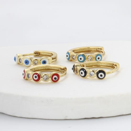 Evil Eye Earrings, Brass, plated, DIY & micro pave cubic zirconia & enamel, more colors for choice, 14.70x12.80x3.20mm, Sold By Pair