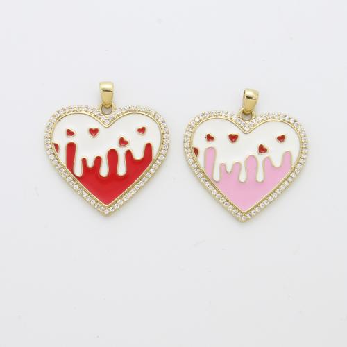 Cubic Zirconia Micro Pave Brass Pendant, Heart, plated, DIY & micro pave cubic zirconia & enamel, more colors for choice, 23x24.70x1.90mm, Sold By PC