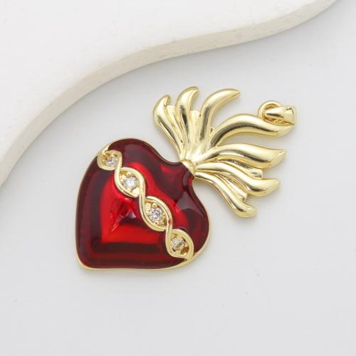 Cubic Zirconia Micro Pave Brass Pendant, Heart, plated, DIY & micro pave cubic zirconia & enamel, red, 39.50x23.50x6.50mm, Sold By PC