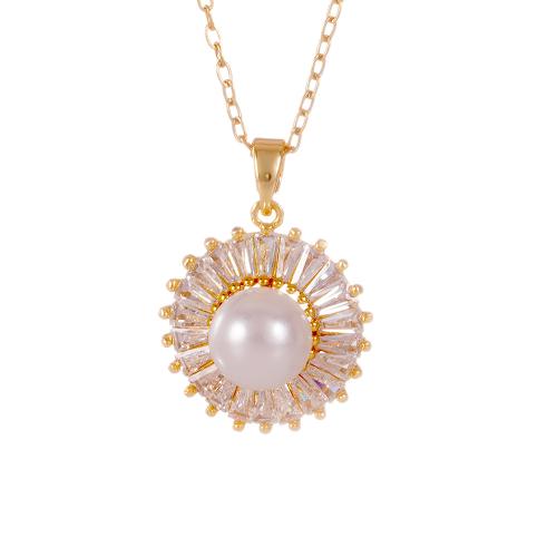 Cubic Zircon Micro Pave Brass Necklace, with Plastic Pearl, plated, different styles for choice & micro pave cubic zirconia & for woman, golden, Sold By PC