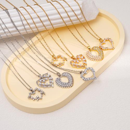 Cubic Zircon Micro Pave Brass Necklace, with Plastic Pearl, plated, different styles for choice & micro pave cubic zirconia & for woman & hollow, more colors for choice, Sold By PC