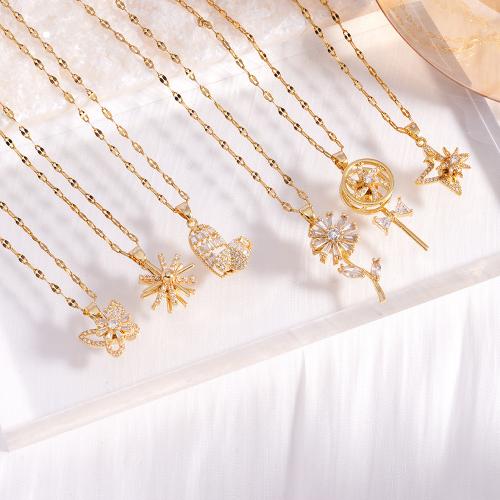 Circón cúbico Micro pavimentar collar de cobre amarillo, metal, chapado, diferentes estilos para la opción & micro arcilla de zirconia cúbica & para mujer & hueco, dorado, Vendido por UD