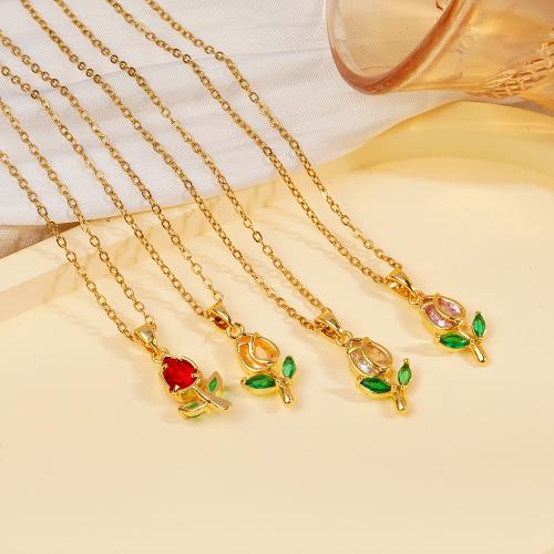 Cubic Zircon Micro Pave Brass Necklace, gold color plated, fashion jewelry & micro pave cubic zirconia & for woman, more colors for choice, Sold By PC