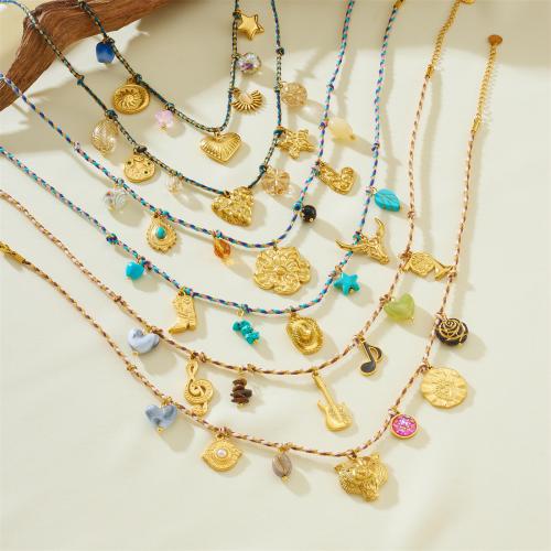 Fashion Stainless Steel Jewelry Sets, 304 Stainless Steel, with Cotton Thread & Acrylic, gold color plated, fashion jewelry & different styles for choice & for woman, Sold By PC