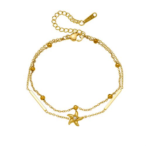 Stainless Steel Jewelry Bracelet, 304 Stainless Steel, gold color plated, Double Layer & for woman & with rhinestone, Sold By PC
