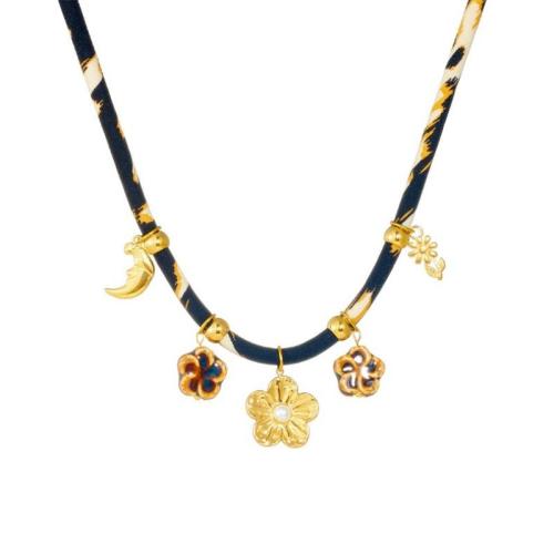 Stainless Steel Jewelry Necklace, 304 Stainless Steel, with Cotton & Plastic Pearl & Acrylic, gold color plated, fashion jewelry & for woman, Sold By PC