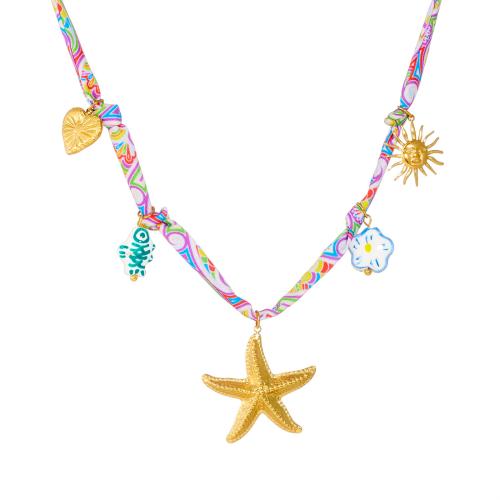 Stainless Steel Jewelry Necklace, 304 Stainless Steel, with Porcelain & Cotton, gold color plated, fashion jewelry & printing & for woman, Sold By PC