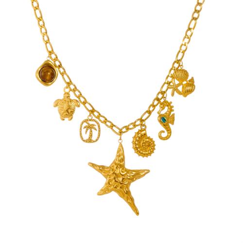 Stainless Steel Jewelry Necklace, 304 Stainless Steel, with Tiger Eye, gold color plated, fashion jewelry & for woman & hollow, Sold By PC