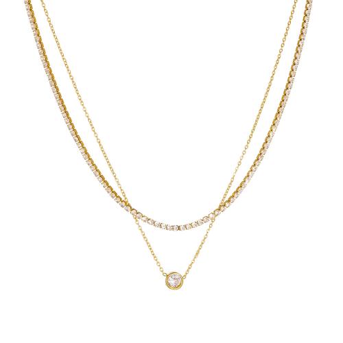 Stainless Steel Jewelry Necklace, 304 Stainless Steel, plated, Double Layer & different styles for choice & for woman & with rhinestone, golden, Sold By PC
