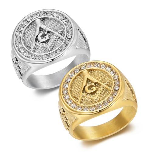 Rhinestone Stainless Steel Finger Ring, 304 Stainless Steel, plated, different size for choice & for man & with rhinestone, more colors for choice, Sold By PC