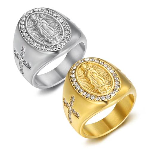 Rhinestone Stainless Steel Finger Ring, 304 Stainless Steel, plated, different size for choice & for man & with rhinestone, more colors for choice, Sold By PC