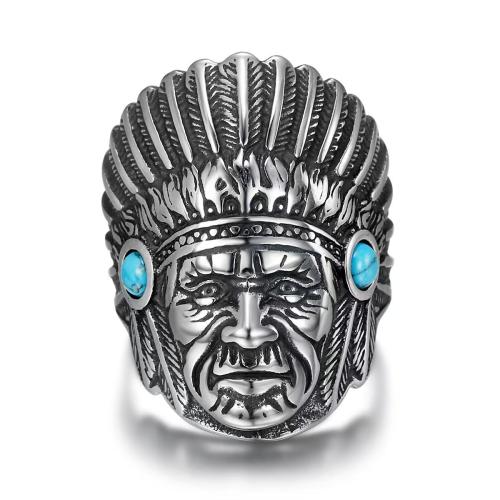 Stainless Steel Finger Ring, 304 Stainless Steel, with Turquoise, Antique finish, carved & different size for choice & for man, original color, Sold By PC