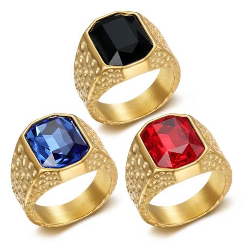 Цирконий Нержавеющая сталь палец кольцо, Нержавеющая сталь 304, с кубический цирконий, плакирован золотом, ювелирные изделия моды & разный размер для выбора & Мужский, Много цветов для выбора, продается PC