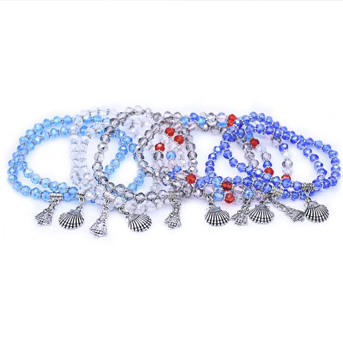 Crystal Bracelets, Tibetan Style, with Shell & Crystal, plated, fashion jewelry, more colors for choice, 4x6mm, Length:18 cm, Sold By PC
