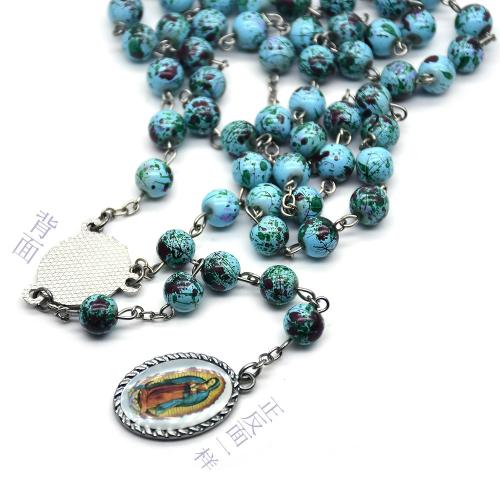 Rosary Necklace, Tibetan Style, with Gemstone & Glass, plated, fashion jewelry, mixed colors, 8mm, Length:56.5 cm, Sold By PC