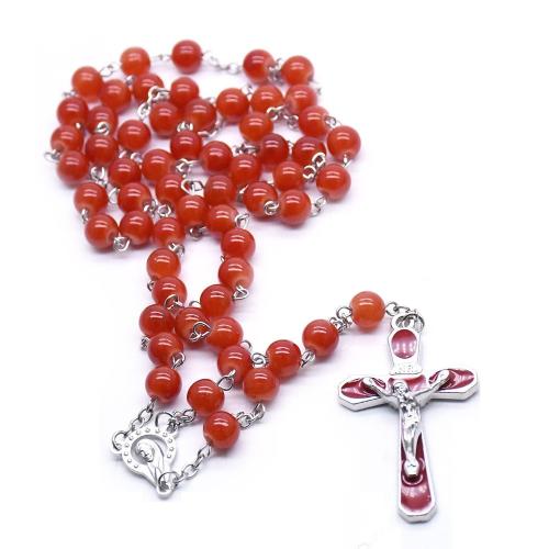 Rosary Necklace, Tibetan Style, with Glass Beads, plated, fashion jewelry, red, 8mm, Length:56 cm, Sold By PC
