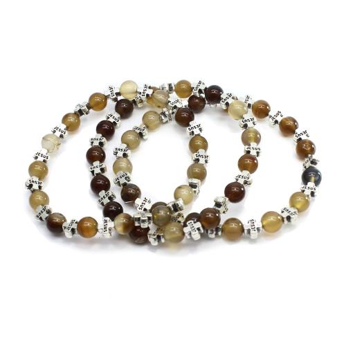 Gemstone Bracelets, Tibetan Style, with Gemstone, Cross, plated, fashion jewelry, more colors for choice, 6mm, Length:23 cm, Sold By PC