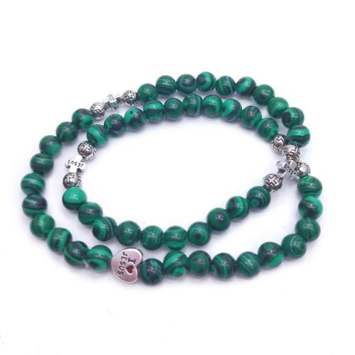 Gemstone Bracelets, Tibetan Style, with Malachite, Cross, plated, fashion jewelry, more colors for choice, 6mm, Length:17 cm, Sold By PC