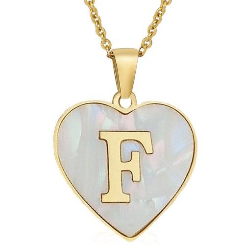 304 Stainless Steel Necklace, with White Shell, with 2inch extender chain, Heart, plated, different styles for choice & with letter pattern & for woman, Length:Approx 17.71 Inch, Sold By PC