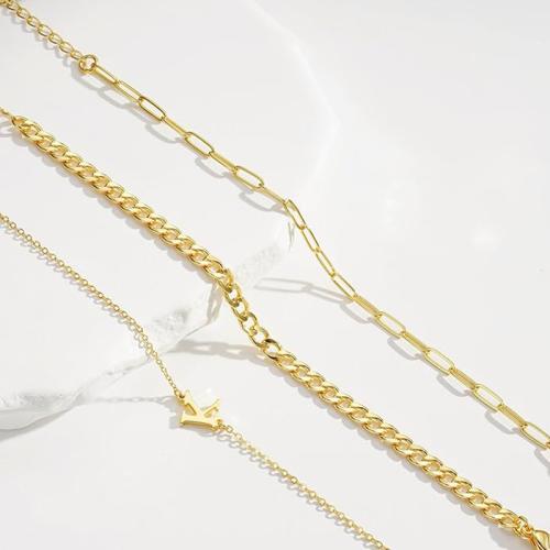 Brass Bracelet Set, Alphabet Letter, 14K gold plated, three pieces & different styles for choice & for woman, Length:Approx 7.9 Inch, Sold By Set