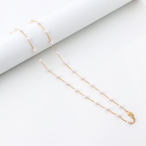 Brass Mask Chain Holder, with Plastic Pearl, gold color plated, Unisex & different styles for choice, Sold By PC