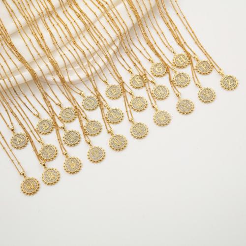 Brass Necklace, with 2inch extender chain, Alphabet Letter, gold color plated, Unisex & different styles for choice & micro pave cubic zirconia, Length:Approx 18.1 Inch, Sold By PC