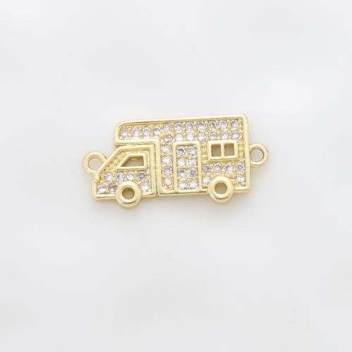 Brass Jewelry Connector, Bus, plated, DIY & micro pave cubic zirconia, gold, nickel, lead & cadmium free, 20.50x9.40x1.60mm, Sold By PC