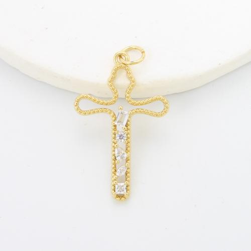 Cubic Zirconia Micro Pave Brass Pendant, Cross, plated, DIY & micro pave cubic zirconia, gold, nickel, lead & cadmium free, 27.70x17.40x2.20mm, Sold By PC