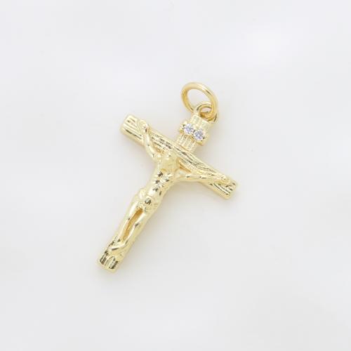 Cubic Zirconia Micro Pave Brass Pendant, Cross, plated, DIY & micro pave cubic zirconia, gold, nickel, lead & cadmium free, 22.70x14.80x5.20mm, Sold By PC