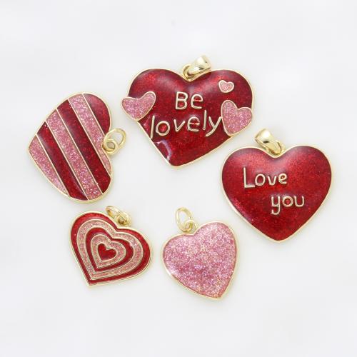 Brass Jewelry Pendants, Heart, plated, DIY & enamel, more colors for choice, nickel, lead & cadmium free, 20.40x25x9mm, Sold By PC