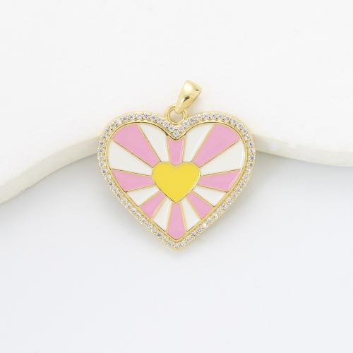 Brass Jewelry Pendants, Heart, plated, DIY & micro pave cubic zirconia & enamel, more colors for choice, nickel, lead & cadmium free, 23x24.40x2mm, Sold By PC