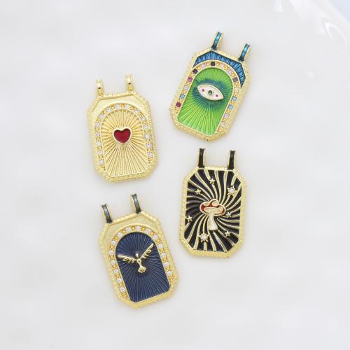 Cubic Zirconia Micro Pave Brass Pendant, plated, DIY & micro pave cubic zirconia & enamel & double-hole, more colors for choice, nickel, lead & cadmium free, 29.60x17.60x2.80mm, Sold By PC
