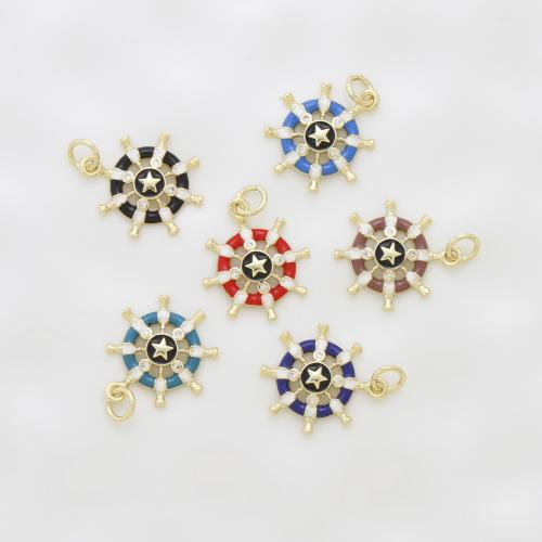 Cubic Zirconia Micro Pave Brass Pendant, Ship Wheel, plated, DIY & micro pave cubic zirconia & enamel, more colors for choice, nickel, lead & cadmium free, 18x15.70x2.30mm, Sold By PC