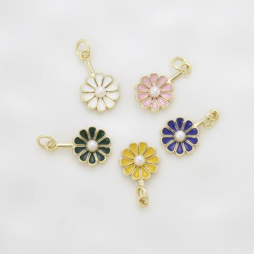 Brass Jewelry Pendants, with Plastic Pearl, Flower, plated, DIY & enamel, more colors for choice, nickel, lead & cadmium free, 17x10.50x3.70mm, Sold By PC