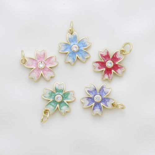 Cubic Zirconia Micro Pave Brass Pendant, Flower, plated, DIY & micro pave cubic zirconia & enamel, more colors for choice, nickel, lead & cadmium free, 14x12.60x2mm, Sold By PC