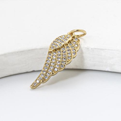 Cubic Zirconia Micro Pave Brass Pendant, Feather, plated, DIY & micro pave cubic zirconia, more colors for choice, nickel, lead & cadmium free, 22.60x8.40x2.20mm, Sold By PC