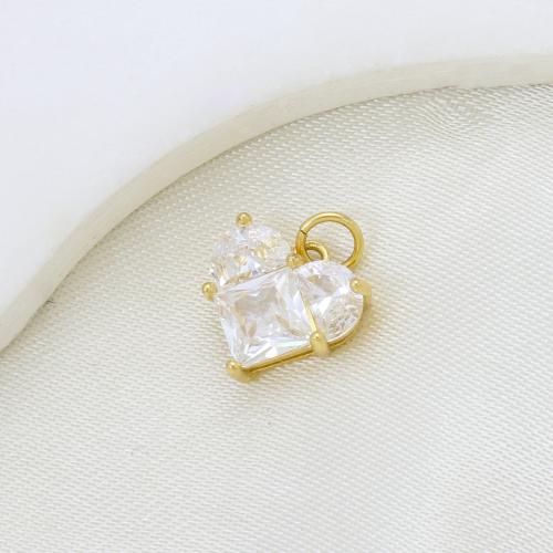 Cubic Zirconia Brass Pendants, Heart, plated, DIY & micro pave cubic zirconia, golden, nickel, lead & cadmium free, 12x12x4.90mm, Sold By PC