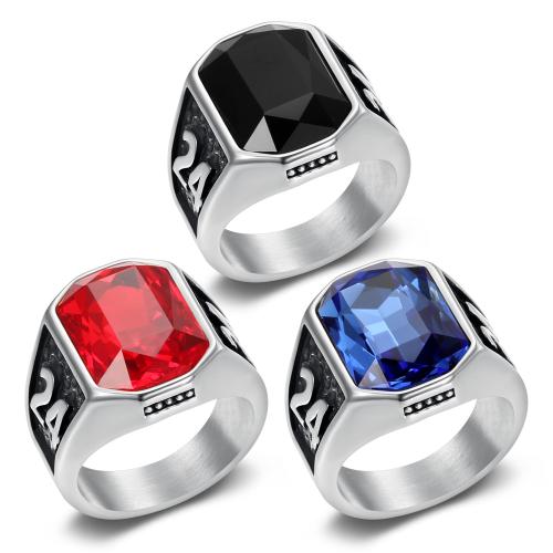 Cubic Zirconia Stainless Steel Finger Ring, 304 Stainless Steel, with Cubic Zirconia, plated, fashion jewelry & different size for choice & for man, more colors for choice, Sold By PC