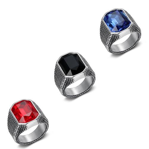Cubic Zirconia Stainless Steel Finger Ring, 304 Stainless Steel, with Cubic Zirconia, Antique finish, fashion jewelry & different size for choice & for man, more colors for choice, Sold By PC