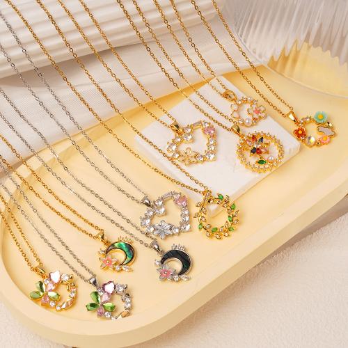 Cubic Zircon Micro Pave Brass Necklace, with 304 Stainless Steel Chain, plated, different styles for choice & micro pave cubic zirconia & for woman & enamel, more colors for choice, Sold By PC