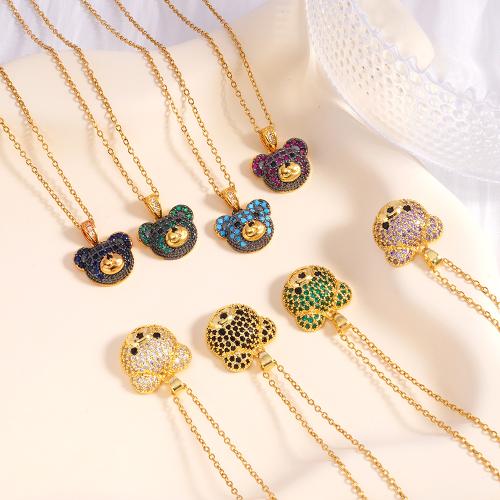 Cubic Zircon Micro Pave Brass Necklace, with 304 Stainless Steel Chain, gold color plated, fashion jewelry & micro pave cubic zirconia & for woman, more colors for choice, Sold By PC