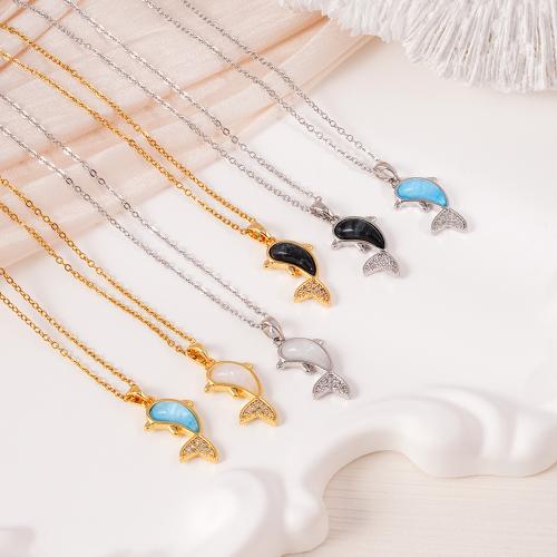 Cubic Zircon Micro Pave Brass Necklace, with 304 Stainless Steel Chain & Resin, plated, fashion jewelry & micro pave cubic zirconia & for woman, more colors for choice, Sold By PC