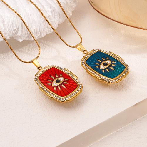 Cubic Zircon Micro Pave Brass Necklace, with 304 Stainless Steel Chain, gold color plated, micro pave cubic zirconia & for woman & enamel, more colors for choice, Sold By PC